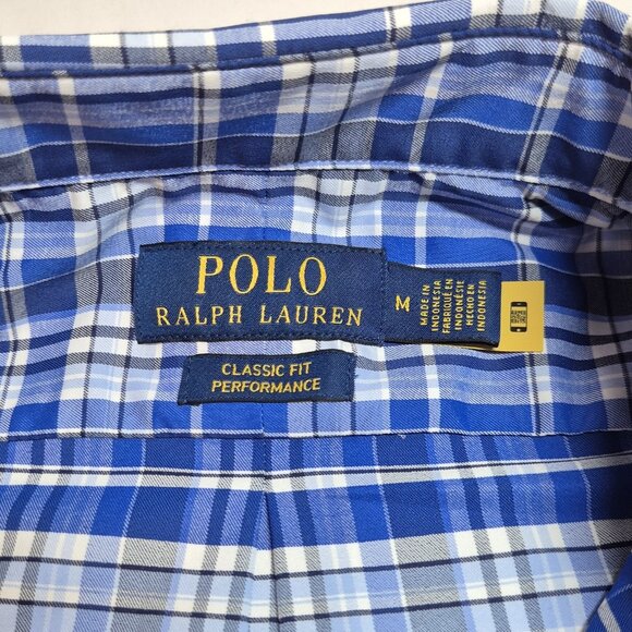 Polo Ralph Lauren Men's Shirt Size M Short Sleeve Plaid Dk Blue Performance (60) - Picture 9 of 13